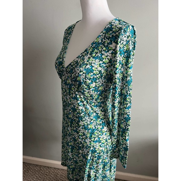 BP Green Floral Knit Dress Long Sleeve V neck Sheath Size M Earth Friendly NEW - Picture 5 of 12
